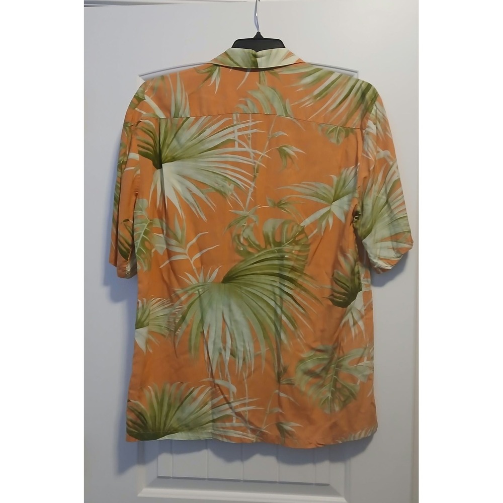 Hilo Hattie Hawaiian Shirt Mens Medium Orange Green Palm Leaf Rayon Made in USA - Picture 2 of 4